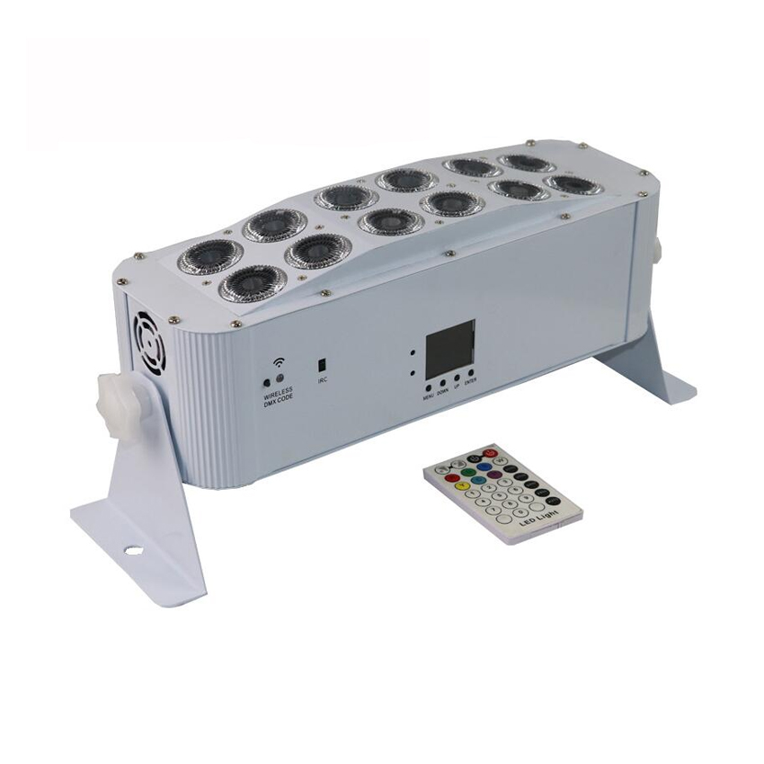 MQ-G303  led battery powered wireless dmx stage wash uplight 12X18w RGBWA UV White housing IR remote control